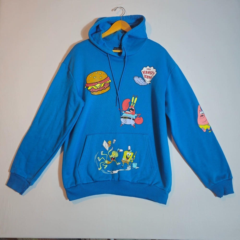 Nickelodeon Spongebob Hoodie Sweatshirt Men's Large Blue Graphic Kidcore Y2k